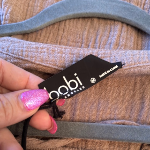 NWT bobi Cotton Brown midi dress with tie front and short sleeves - Picture 8 of 9